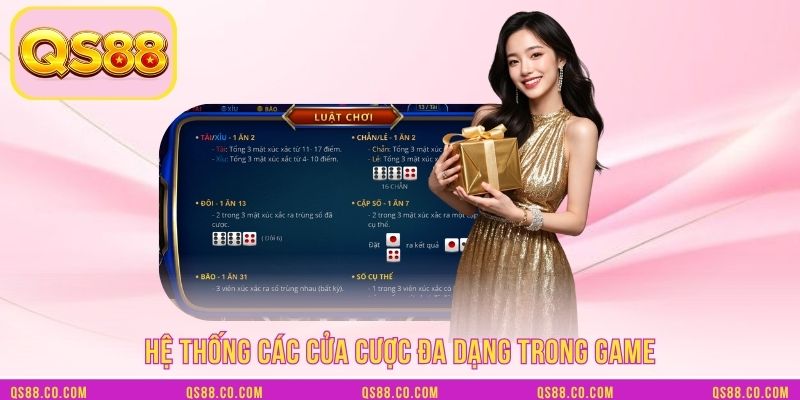 Hệ thống các cửa cược đa dạng trong game